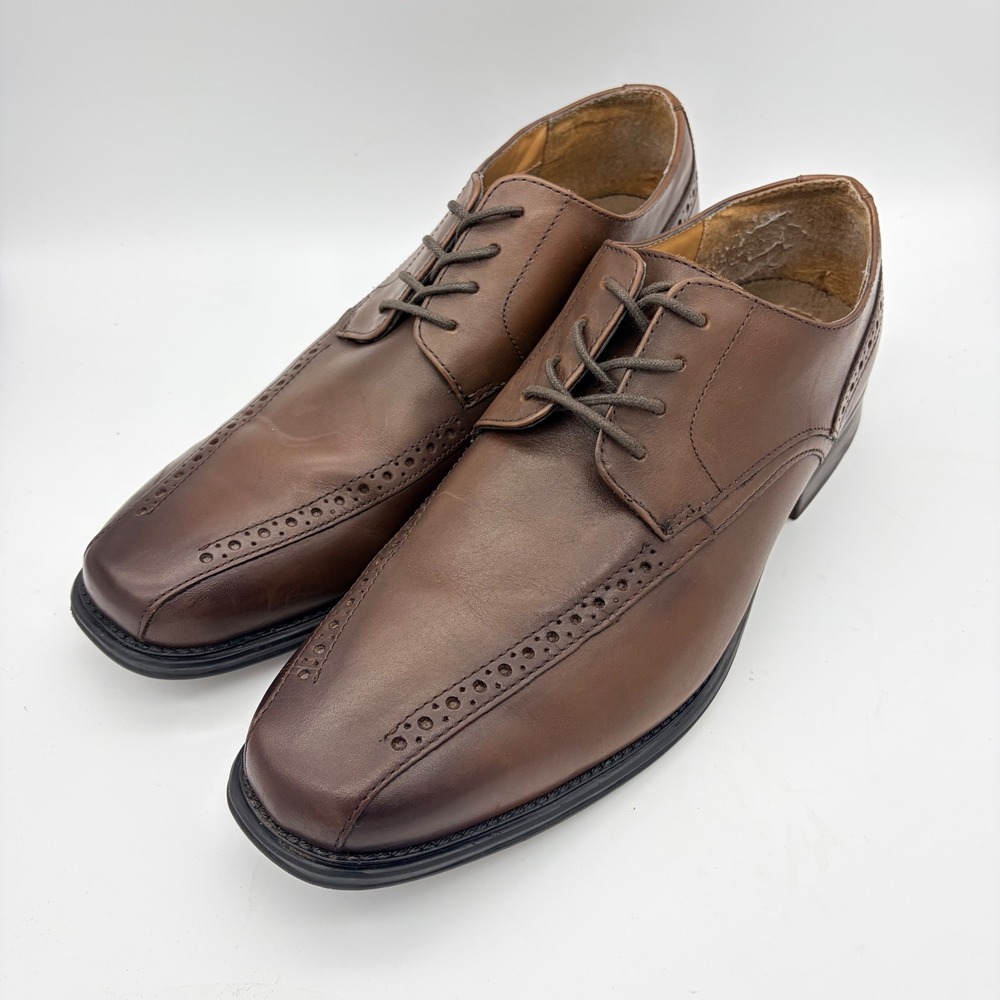 Stacy Adams Mens 10.5‎ Square Toe Oxfords Brown Leather Memory Foam